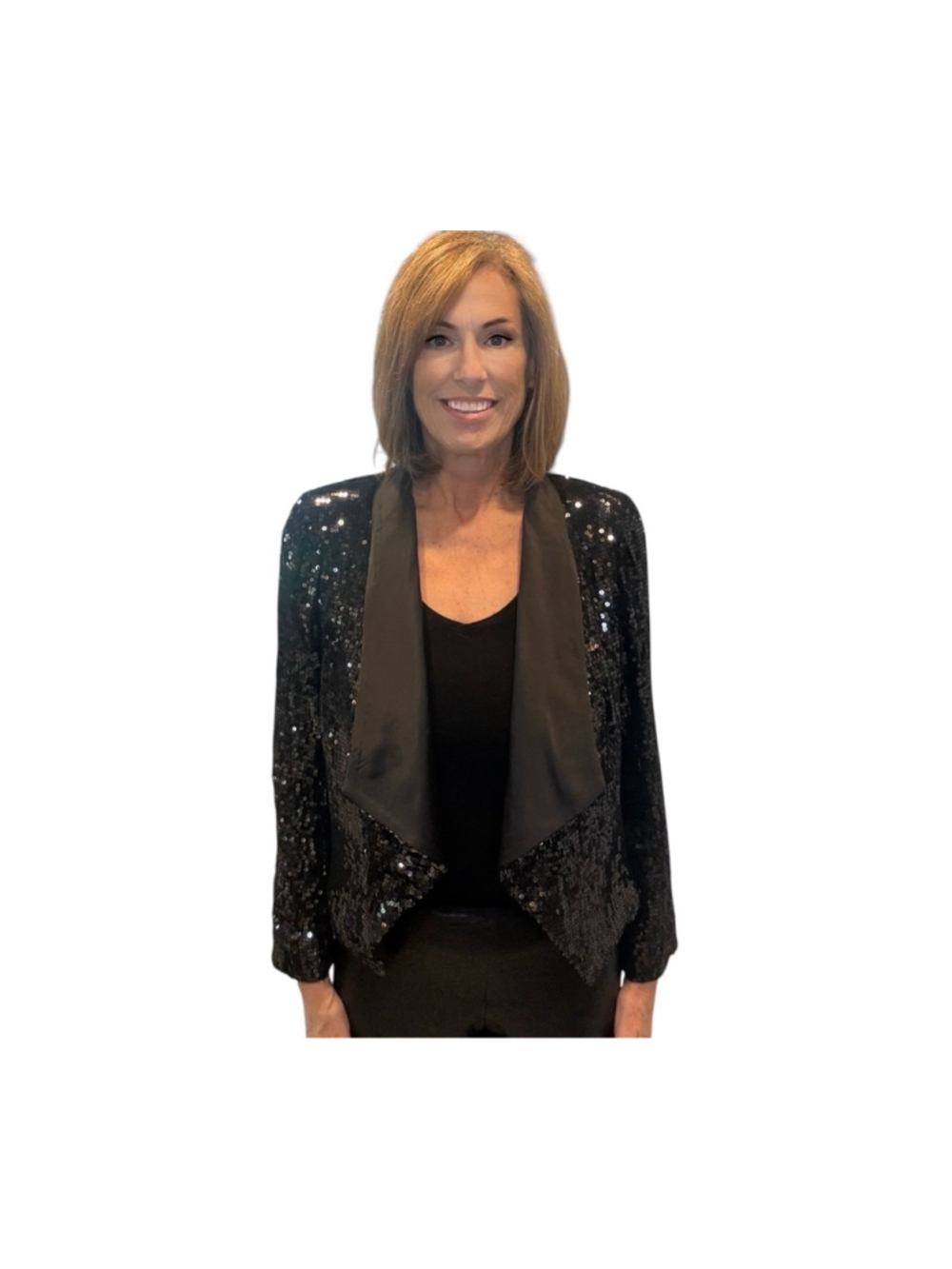 Alice + Olivia Warren Black Sequin Open Front Blazer Jacket Medium